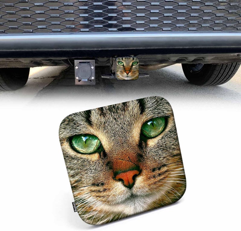 Beabes Trailer Hitch Cover 2 Inch Cat, Funny Kitten Cat Portrait Green Eyes Heavy-Duty Tow Rear Receivers Plug Covers, 2" Rubber Towing Hitch Cover for Trucks Cars SUVs Sedans - Image 1